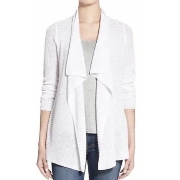 Eileen Fisher Size XS Open Waterfall Linen Cardigan Oversize White - Picture 2 of 11